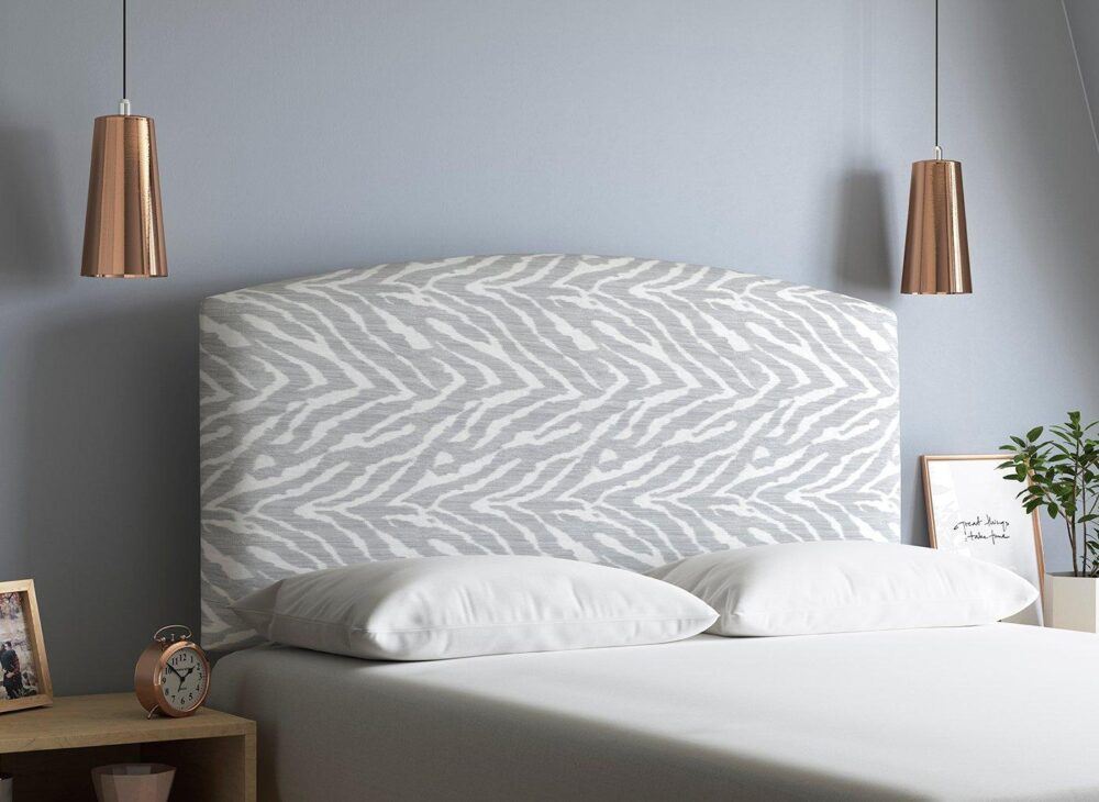 Grey and white zebra print curved headboard