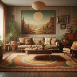 A traditional 1970s living room, with an earthy colour scheme