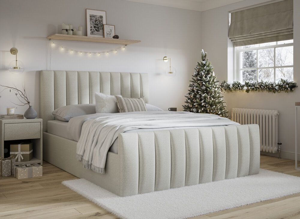 Grey bed in a festive scene
