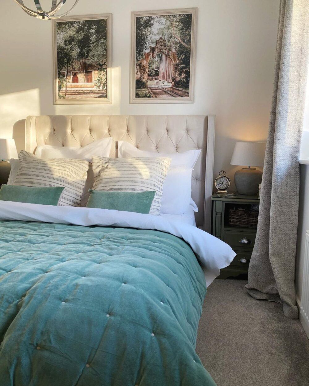 UGC by @littlegreenbyron featuring deacon bed with green bedding