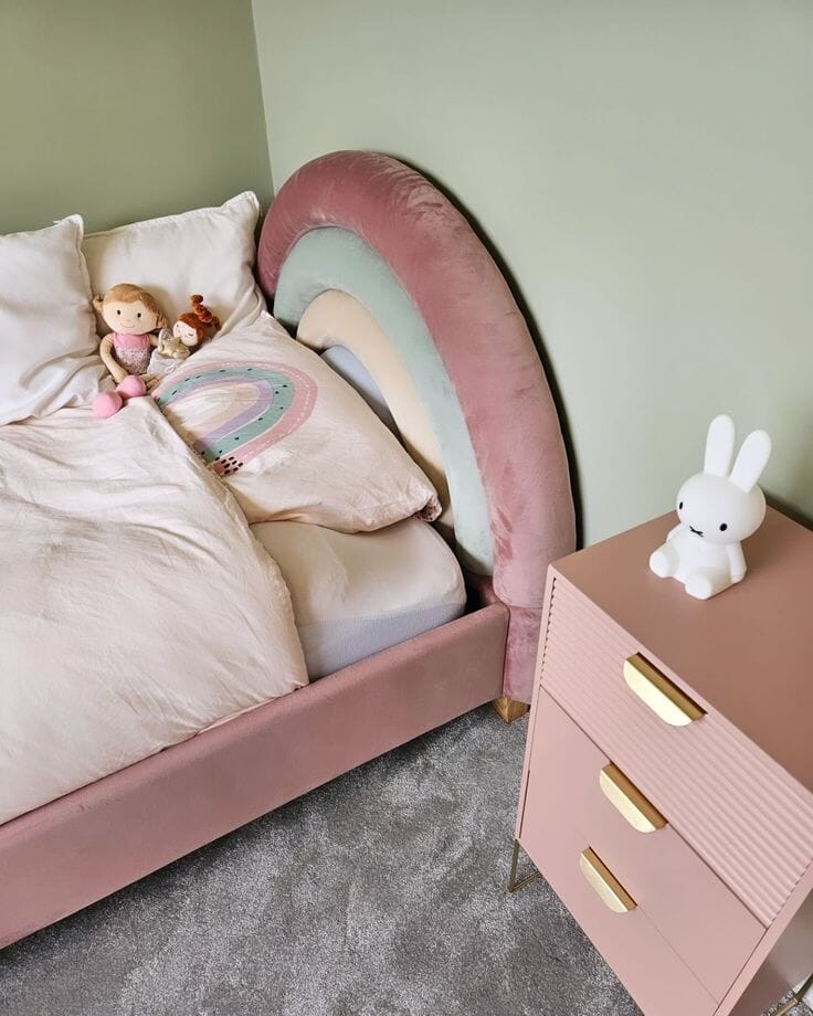 Rainbow Kids Velvet-Finish Bed Frame